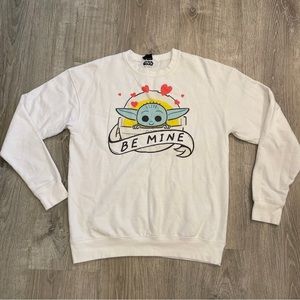 Star Wars Baby Yoda - Be Mine - Heart - White Crewneck Sweatshirt Med